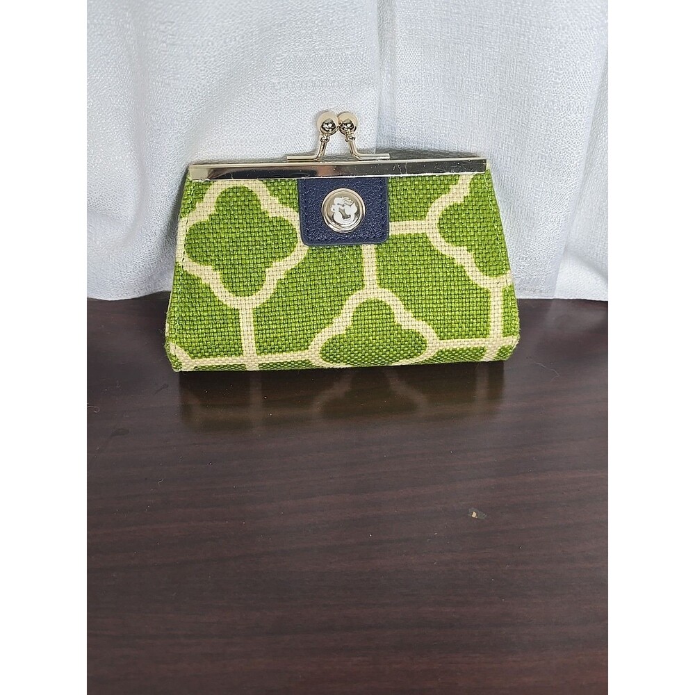 SPARTINA DAUFUSKIE ISLAND NATURAL LINEN POUCH BLUE GREEN And‎ White